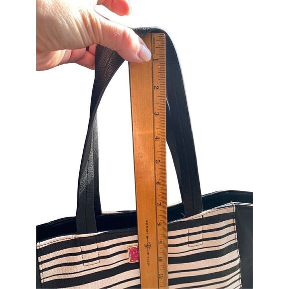 Betsey Johnson Black and white striped tote floral satin lining - Picture 7 of 16